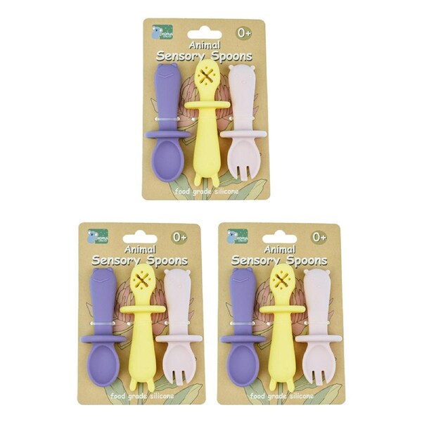 3x Koala Dream Food-Grade Silicone Animal Sensory Spoons - Pink Yellow 0y+