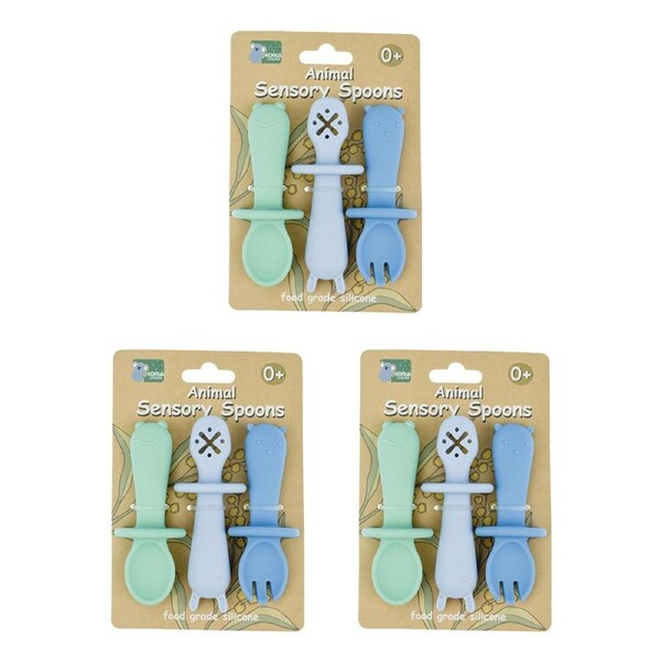 3x Koala Dream Food-Grade Silicone Animal Sensory Spoons - Blue Green 0y+