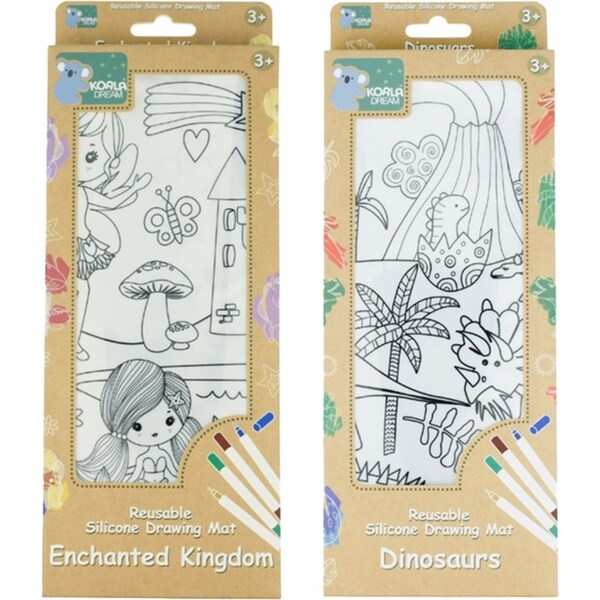 2pc Koala Dream Reusable Silicone Drawing Mat Enchanted Kingdom & Dinosaurs 3y+