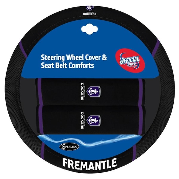 Sperling FREMANTLE DOCKERS Official AFL Steering Wheel Cover and Seat Belt Cover Set