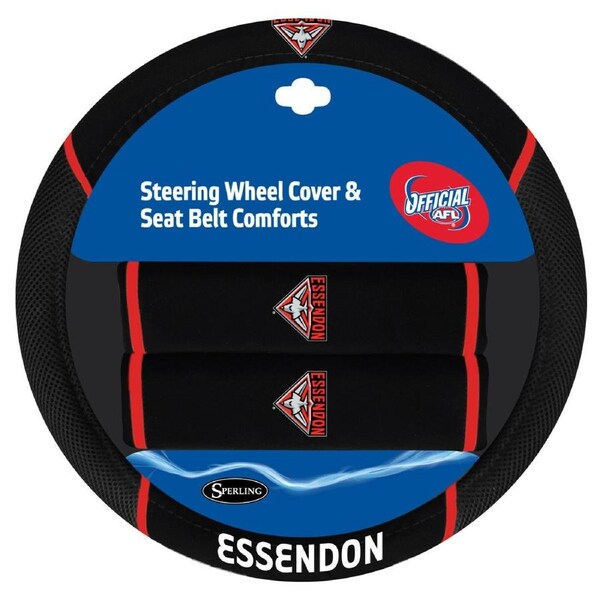 Sperling ESSENDON BOMBERS Official AFL Steering Wheel Cover and Seat Belt Cover Set