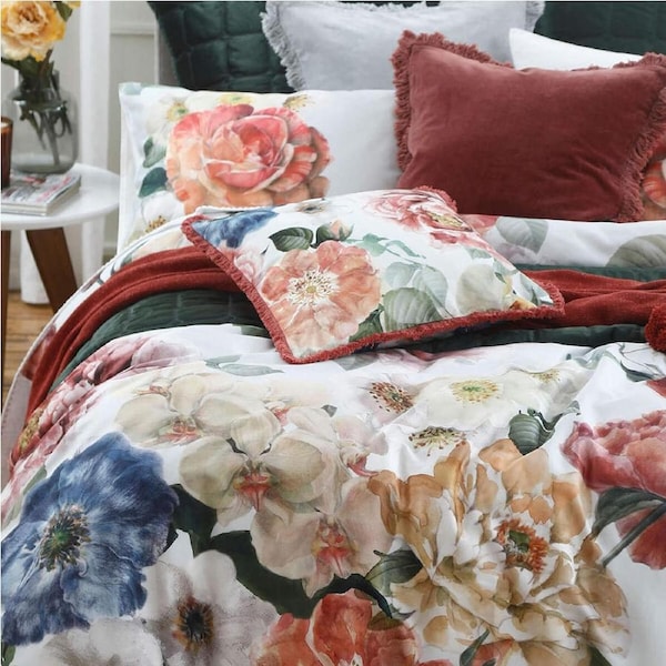 MM Linen Blooming 300 TC Cotton Sateen Quilt Cover Set Super King Bed