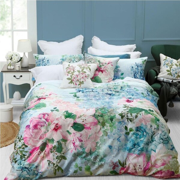 MM Linen Delf Bed/Bedding Quilt Cover Set Cotton w/Pillowcase Queen Bed