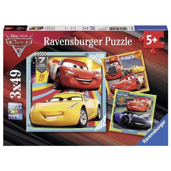 Disney Cars 3 Collection Jigsaw Puzzle, 3x49 Piece