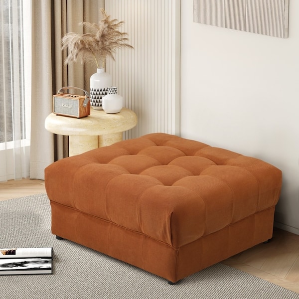 Oikiture 1 Seater Velvet Modular Ottoman Lounge Chair Armless TOFU Brown