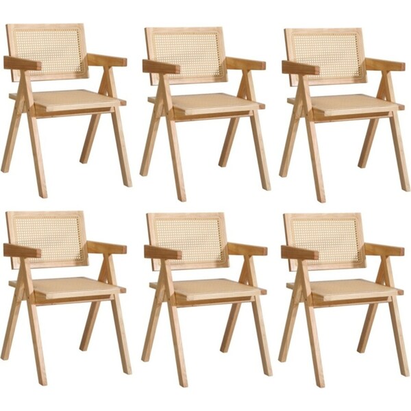 Oikiture 6x Dining Chairs Rattan Chair Wooden Accent Chair Natural