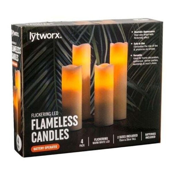 Lytworx 60552 Battery Include Flameless Light Candles-2Sizes-15cm & 20cm- 4 Pack