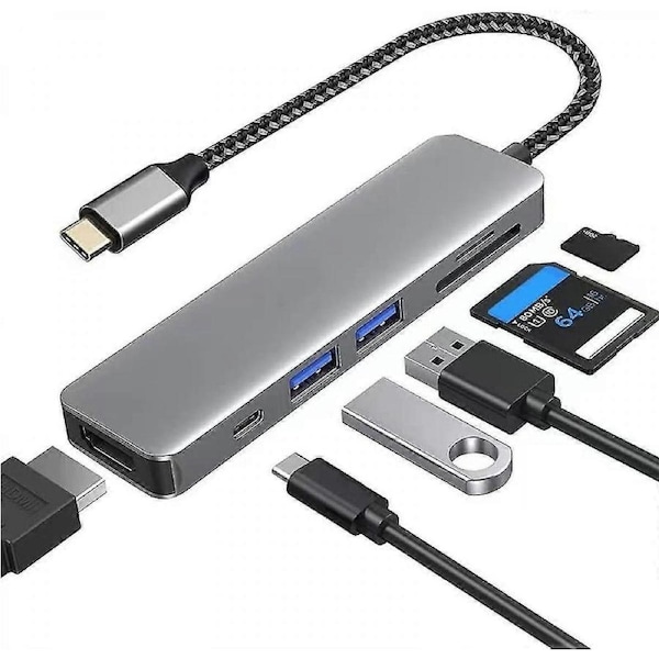 6 In 1 Usb C Hub Multiport Adapters ,mac Dongle With 4k Hdmi, 100w Fast Charging, Usb-c And 3 Usb-a 5gbps Data Port, Usb 2.0