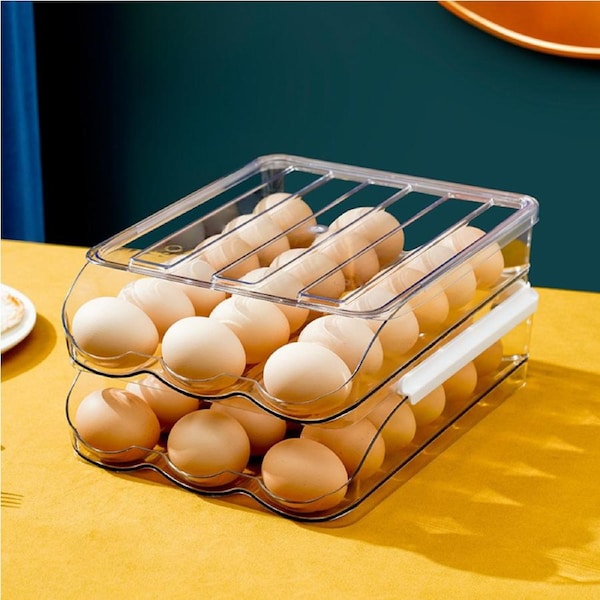 Large Capacity Refrigerator Egg Rack - 36 Egg Crisp Boxes for Refrigerator, Egg Storage Container O