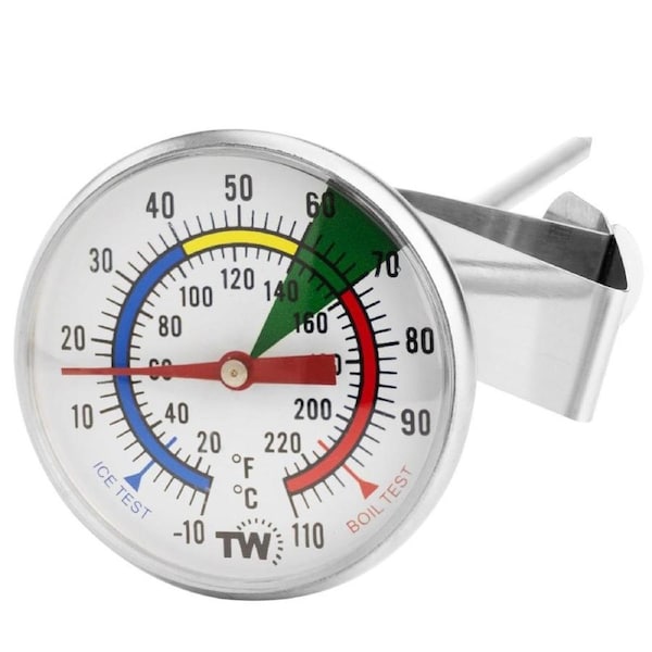 Frothy Milk Thermometer with 175mm Stainless Steel Probe and Clip Barista Coffee