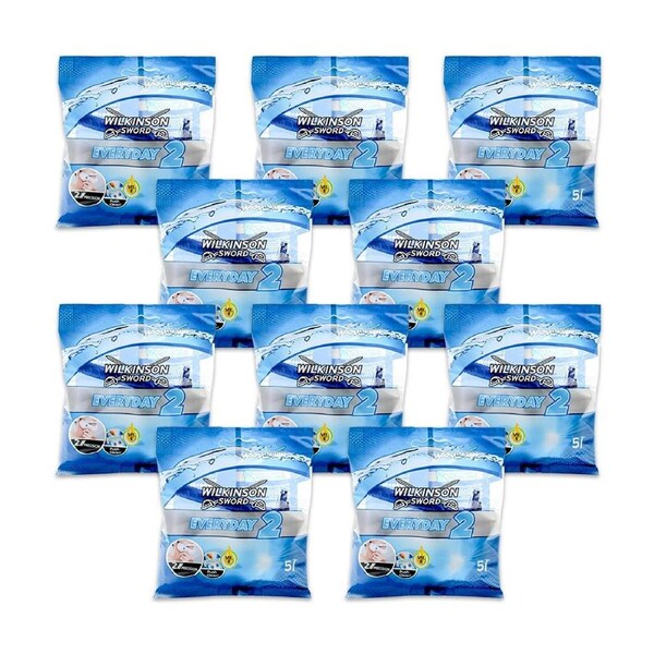 50pc Wilkinson Sword Razors Everyday 2 Blades Disposable Hair Shaver Blue