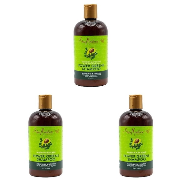 3x Shea Moisture 384ml Moringa & Avocado Shampoo w/ Kate Matcha & Green Algae