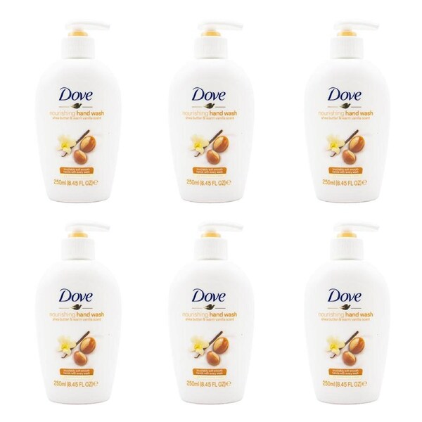 6x Dove 250ml Nourishing Hand Wash Shea Butter & Warm Vanilla Scent for Dry Skin