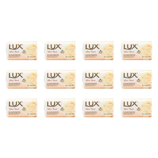 12x Lux 80g Bar Soap Jasmine & Almond Oil Shower/Bath Body Wash Velvet Touch