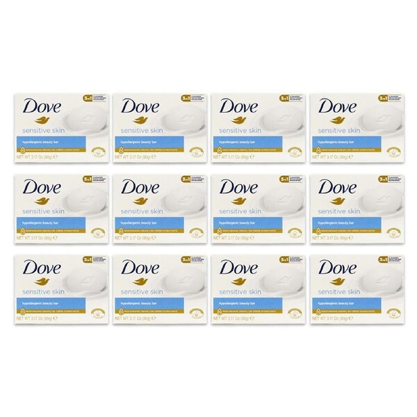 12x Dove 90g Soap For Sensitive Skin Moisturising Cream Hypollergenic Beauty Bar