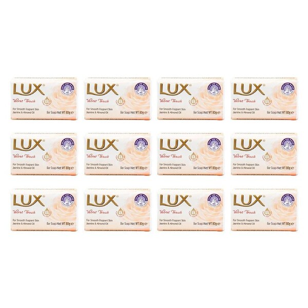 12x Lux 80g Bar Soap Jasmine & Almond Oil Shower/Bath Body Wash Velvet Touch