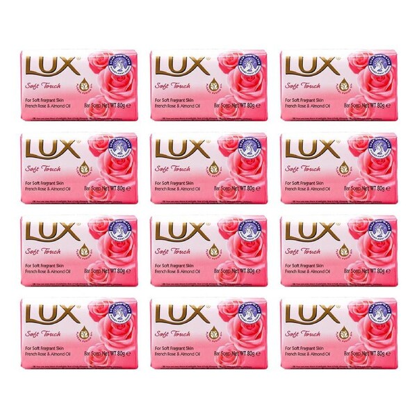12x Lux 80g Bar Soap French Rose & Almond Oil Shower/Bath Body Wash Soft Touch