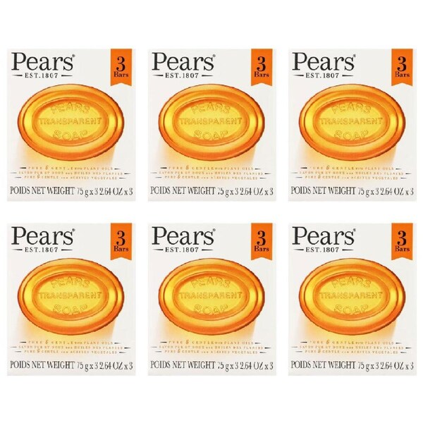 18pc Pears Pure & Gentle 75g Transparent Bar Soap Hand/Body Bath Cleanser