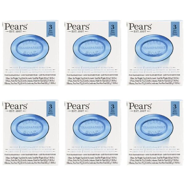 18pc Pears Pure & Gentle 75g Transparent Bar Soap w/ Mint Extracts Cleanser