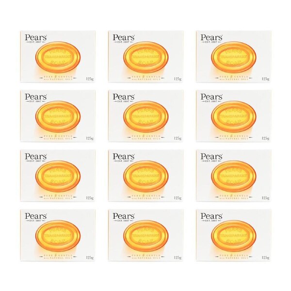 12x Pears Pure & Gentle 125g Transparent Bar Soap Gentle Care Bath Cleanser