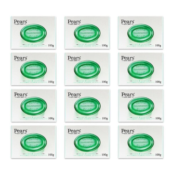 12x Pears Pure & Gentle 100g Transparent Bar Soap Lemon Flower Extracts Cleanser