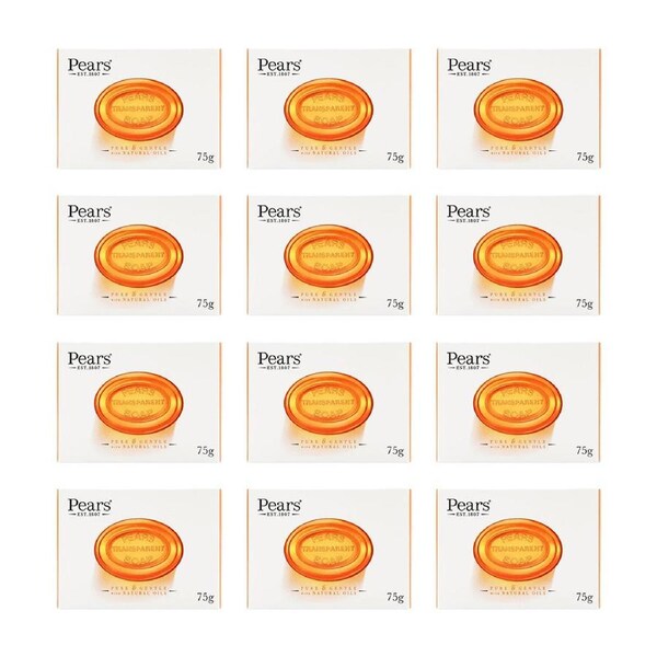 12x Pears Pure & Gentle 75g Transparent Bar Soap w/ Natural Oils Bath Cleanser