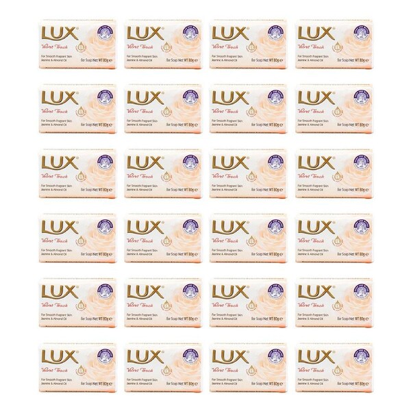 24x Lux 80g Bar Soap Jasmine & Almond Oil Shower/Bath Body Wash Velvet Touch
