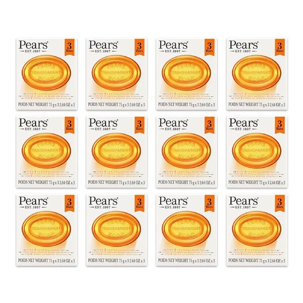 36pc Pears Pure & Gentle 75g Transparent Bar Soap Hand/Body Bath Cleanser