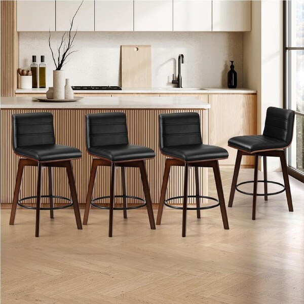 Oikiture 4x Wooden Bar Stools Swivel Kitchen Stool Dining Chair PU Leather