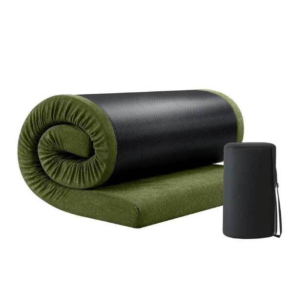 Single Foam Mattress Camping Floor Cushion Roll Up Sleeping Mat Portable Travel Thick Bed Couch Pad with Carrying Bag Green