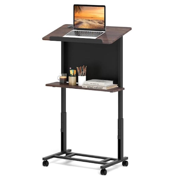 Costway Height Adjustable Lectern Table Rolling Standing Desk Sit Stand Computer Side Table Black