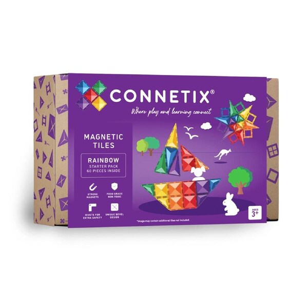CONNETIX Magnetic Tiles Rainbow Starter Pack, 60 Pieces