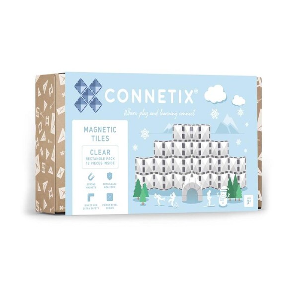 CONNETIX Magnetic Tiles Clear Rectangle Pack, 12 Pieces