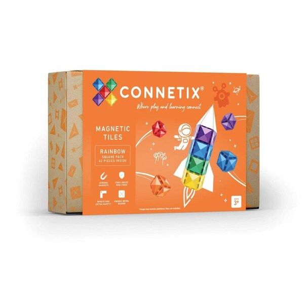 CONNETIX Magnetic Tiles Rainbow Square Pack, 42 Pieces