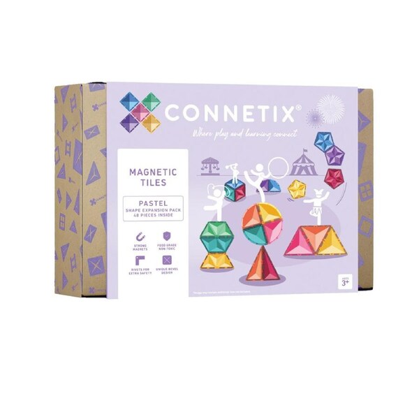 CONNETIX Magnetic Tiles Pastel Shape Expansion Pack, 48 Pieces