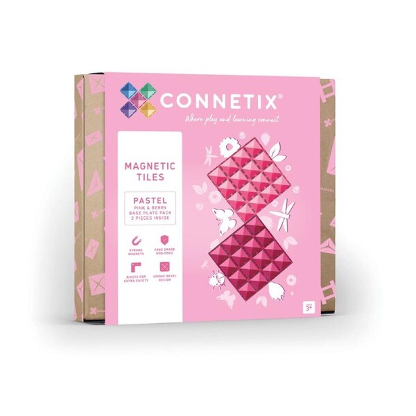 CONNETIX Magnetic Tiles Pastel Pink & Berry Base Plate, 2 Pieces