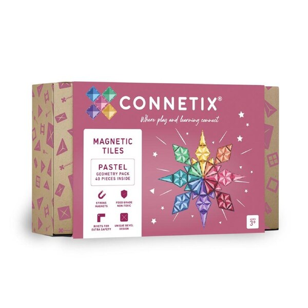 CONNETIX Magnetic Tiles Pastel Geometry Pack, 40 Pieces