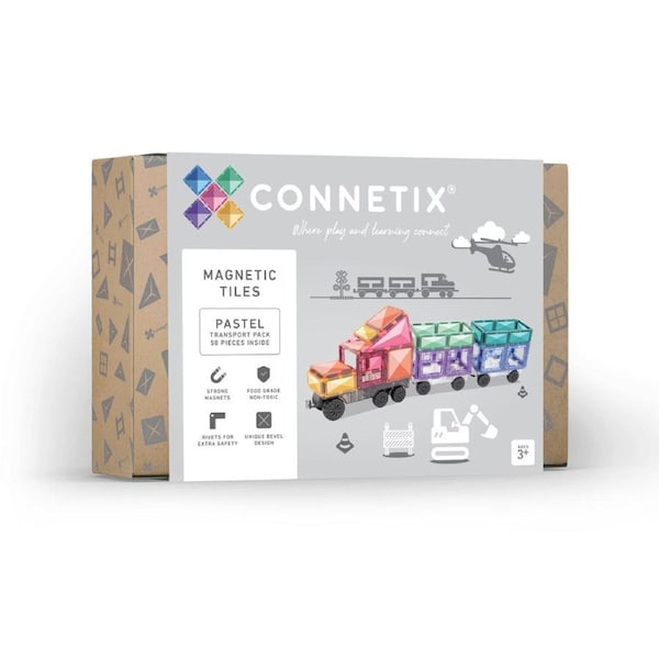 CONNETIX Magnetic Tiles Pastel Transport Pack, 50 Pieces