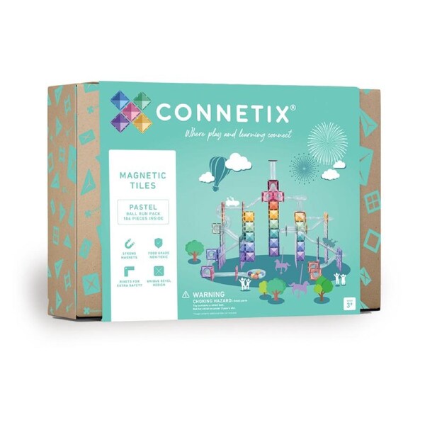 CONNETIX Magnetic Tiles Pastel Ball Run Pack, 106 Pieces