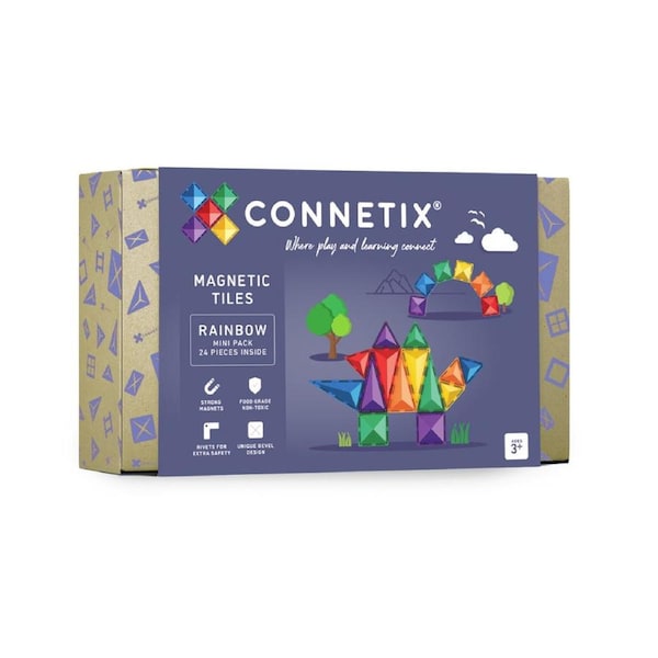 CONNETIX Magnetic Tiles Rainbow Mini Pack, 24 Pieces