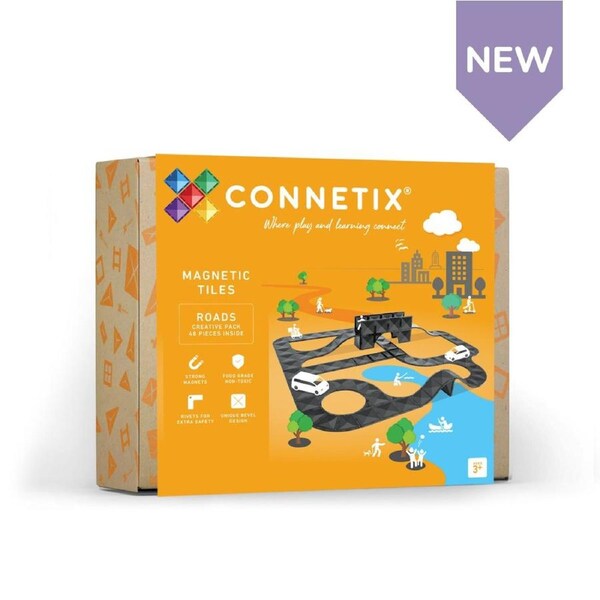 CONNETIX Magnetic Tiles Creative Roads Pack, 48 Pieces
