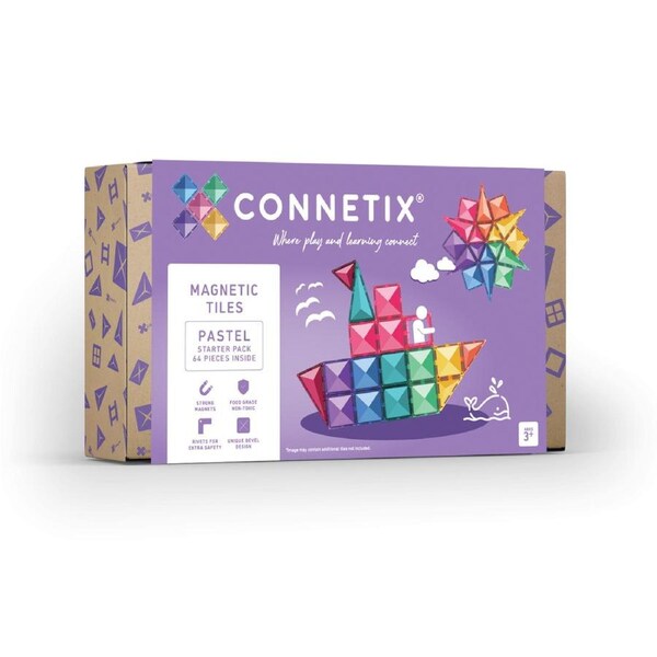 CONNETIX Magnetic Tiles Pastel Starter Pack, 64 Pieces
