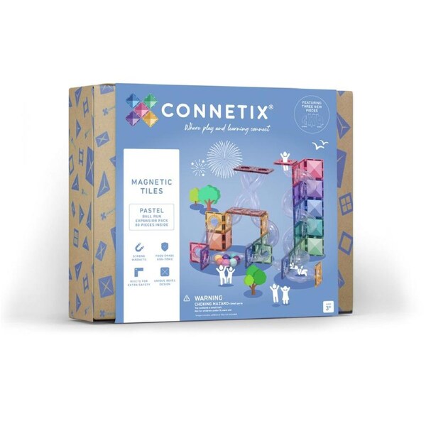 CONNETIX Magnetic Tiles Pastel Ball Run Expansion Pack, 80 Pieces