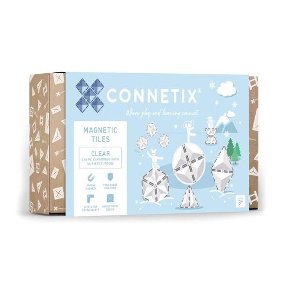 CONNETIX Magnetic Tiles Clear Shape Expansion Pack, 24 Pieces