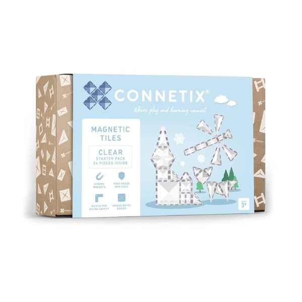 CONNETIX Magnetic Tiles Clear Starter Pack, 34 Pieces