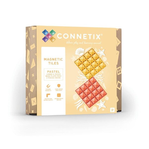 CONNETIX Magnetic Tiles Pastel Lemon & Peach Base Plate, 2 Pieces