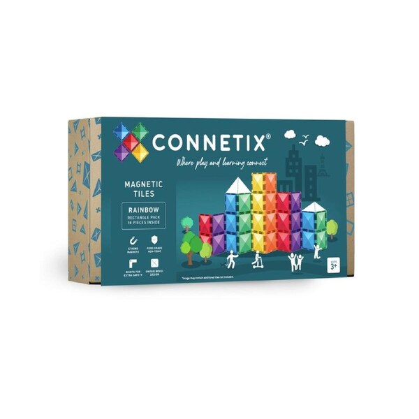 CONNETIX Magnetic Tiles Rainbow Rectangle Pack, 18 Pieces