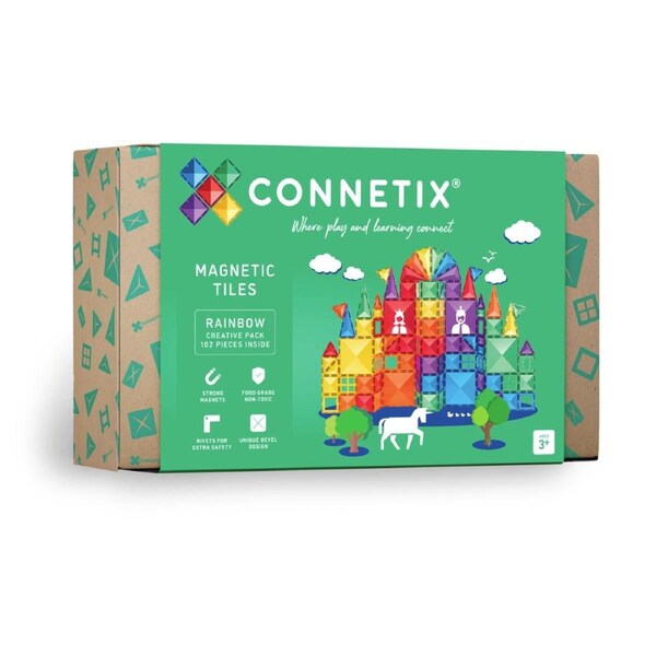 CONNETIX Magnetic Tiles Rainbow Creative Pack, 102 Pieces