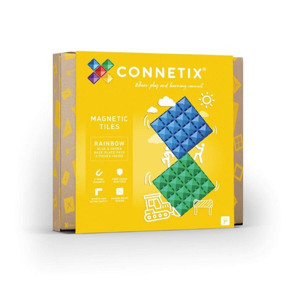 CONNETIX Magnetic Tiles Rainbow Blue & Green Base Plate, 2 Pieces