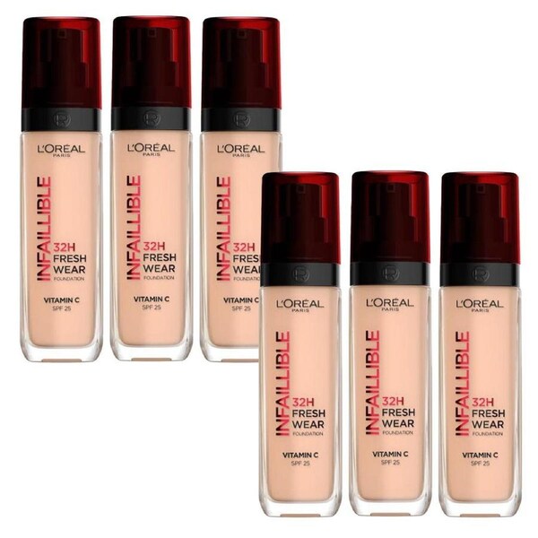 6x L'Oreal Paris Infallible 32H Fresh Wear Foundation SPF 25 30ml 145 Cool Rose